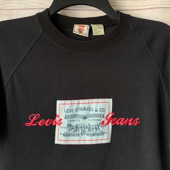 Vintage Levi Black T Shirt with Two Horse Logo Patch and Embroidery Size Medium - Picture 10 of 14